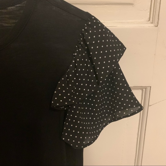Cece Woman's High Neck Black T-Shirt with Ruffle Frill Polka Dot Sleeve XXS - Picture 6 of 10